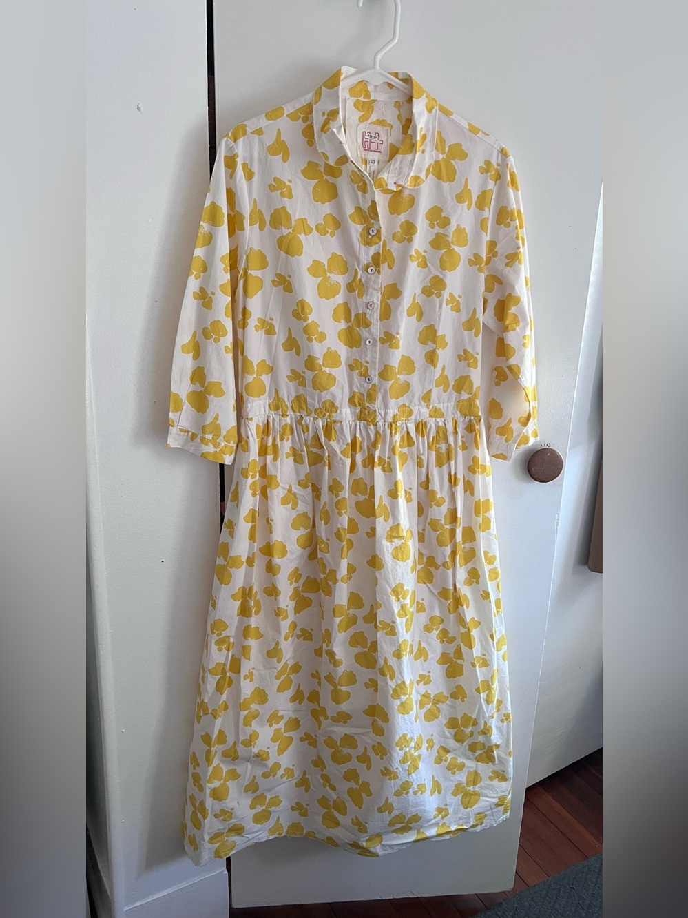 Yellow Floral Button-Front Cotton Dress